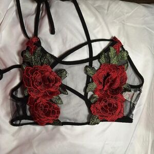Sheer mesh bralette with rose decals